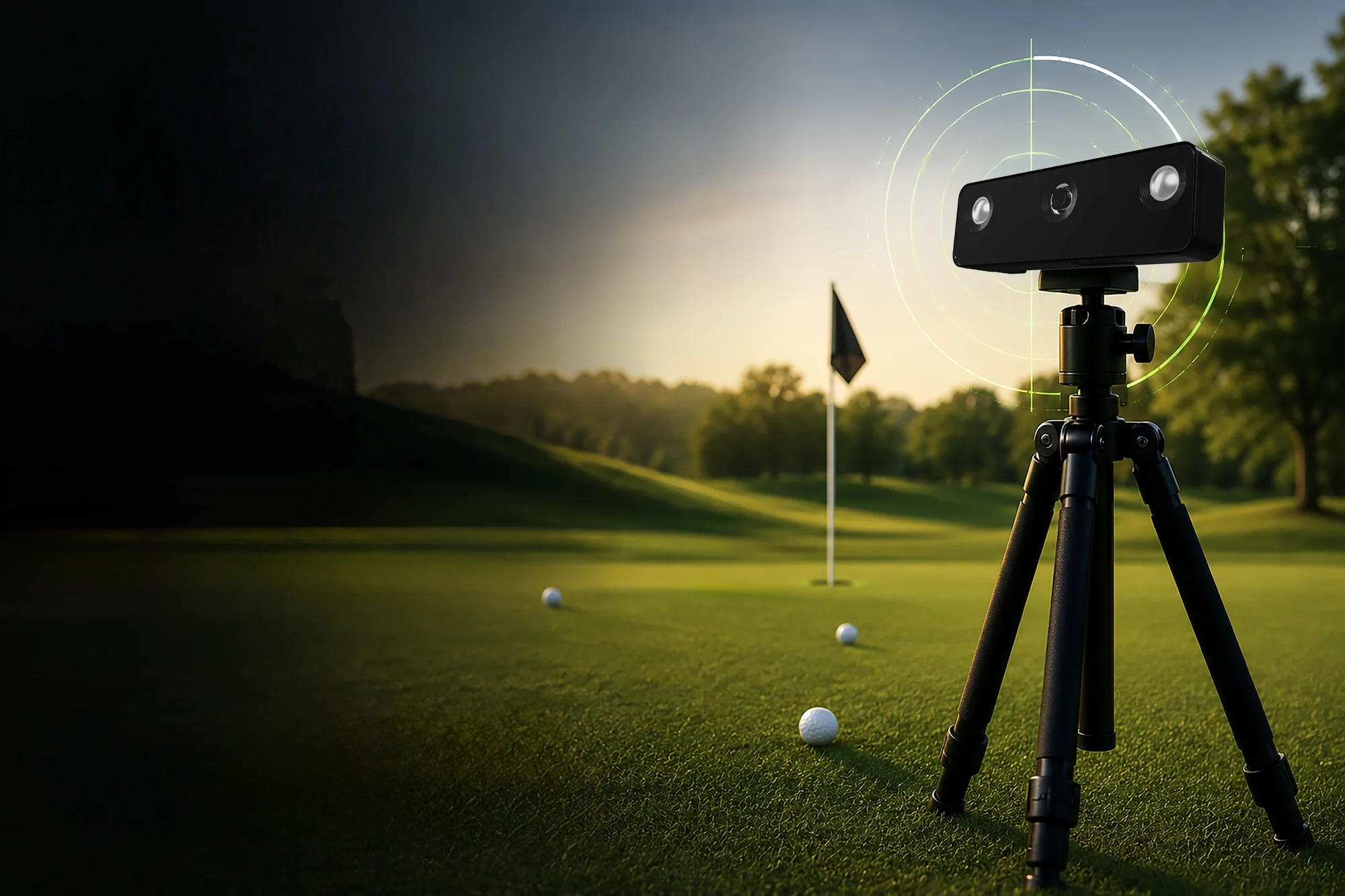 Pinpoint vision system overlooking a golf measurement area